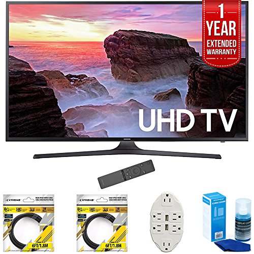 Samsung 50" 4K Ultra HD Smart LED TV 2017 Model (UN50MU6300) with 2x 6ft High Speed HDMI Cable, Transformer Tap USB w/ 6-Outlet, Screen Cleaner for LED TVs & 1 Year Extended Warranty