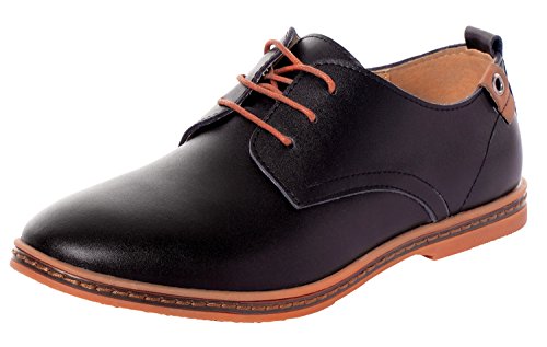 UJoowalk Mens Classic Leather Soft Lace-Up Plain toe Sneakers Shoes Casual Oxfords (7.5 D(M)US, black)