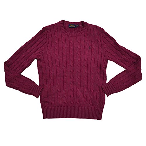 Polo Ralph Lauren Womens Cable Knit Crew Neck Sweater (Medium, Red ...