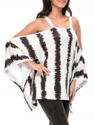 Oversized Open Shoulder Vertical Striped Tunic
