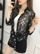 Turn Down Collar  Single Breasted Snap Front  Printed Kimono