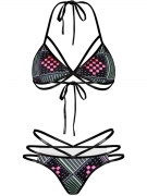 Strappy Halter Printed Triangle Bikini