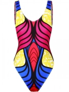 Color Block Printed One Piece With Scoop Neck And Back