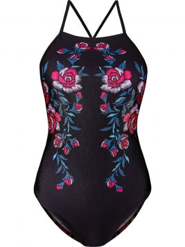 Spaghetti Strap Lace-Up One Piece In Floral Printed