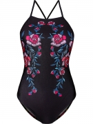 Spaghetti Strap Lace-Up One Piece In Floral Printed