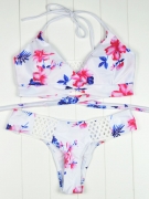 Halter Floral Hollow Out Printed Bikini