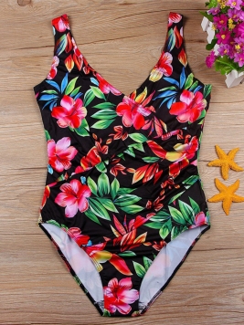 Colorful V-Neck Floral One Piece