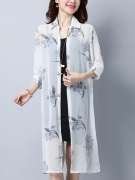 See-Through Single Breasted Floral Longline Kimono