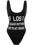 Letters Printed One Piece With Scoop Neck And Back
