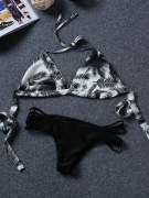 Black White Halter Printed Triangle Bikini