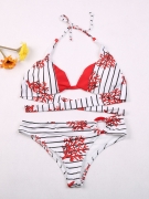 Designed Hot Halter Printed Striped Bikini
