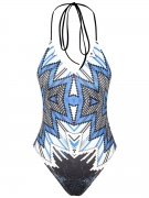 Halter Lace-Up Printed One Piece