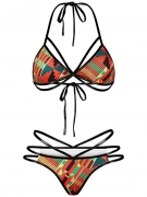 Strappy Halter Hollow Out Printed Triangle Bikini