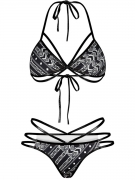 Strappy Halter Black White Printed Triangle Bikini