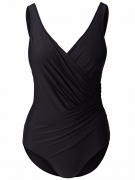 Ruched Deep V-Neck Solid One Piece