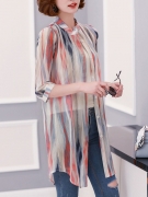 Single Breasted  Curved Hem  Tie/Dye Kimono