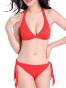 Absorbing Halter Solid Bikini In Red