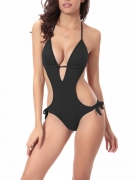 Sexy Solid Halter Cutout One Piece