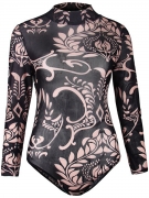 Band Collar Long Sleeve Printed One Piece