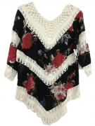 V-Neck  Crochet  Floral Hollow Out Tunic