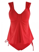 Sweet Heart  Drawstring Solid Swimwear In Red