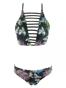 Spaghetti Strap  Floral Hollow Out Printed Swimwear