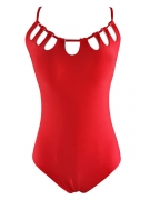 Spaghetti Strap Lace-Up Hollow Out Solid One Piece In Red