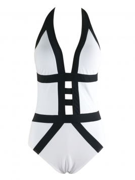 Halter  Color Block Hollow Out One Piece