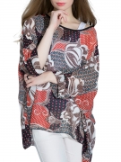 See-Through  Printed Round Neck Batwing Sleeve Tunic