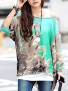 See-Through Printed Batwing Sleeve Tunic