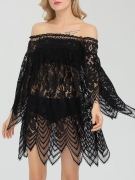 Off Shoulder Lace See-Through  Plain Tunic