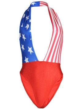 Halter  Backless Flag Printed One Piece