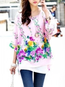 Floral Printed  Batwing Sleeve Tunic