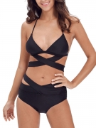 Halter Strappy Plain Cutout Bikini