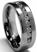 King Will BASIC Men’s Tungsten Carbide Ring 8mm Polished Beveled Edge Matte Brushed Finish Center Wedding Band(10)