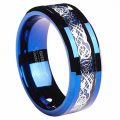 8MM Blue Tungsten Carbide Ring Celtic Dragon Blue Carbon Fibre Inlay Mens...