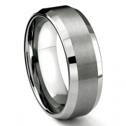 King Will BASIC Men Wedding Black Tungsten Ring 8mm Matte Finish Beveled Polished Edge Comfort Fit 10