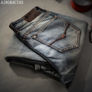 AIRGRACIAS Brand Jeans Retro Nostalgia Straight Denim Jeans Men Plus Size 28-40 Casual Men Long Pants Trousers Brand Biker Jean