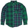 American Eagle Men's Long Sleeve Patchwork Button Down Shirt Green Plaid (Small)