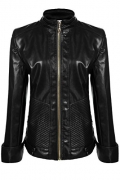 Fur Lined Drapey Front Faux Leather Jacket
