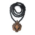 Baoyi Jewelry Animal King Lion Black Beads Pendant Wood Necklace Wooden Hip-hop...