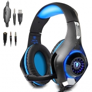 Beexcellent GM-2 Gaming Headset with Mic – Sound Clarity, Noise Reduction Headphones with LED Lights | Soft & Comfy Ear-Pads | Y Splitter for PlayStation 4, Xbox One, PC, Laptops, Smartphones, Blue