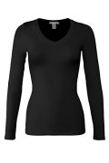 Bozzolo Women's Basic V-Neck Warm Soft Stretchy Long Sleeves T Shirt Black...