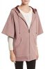 BURBERRY Women's Check Trim Cotton Short Sleeve Hoodie in Dusty Mauve
