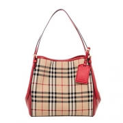 Burberry Women’s Small Canter in Horseferry Check and Leather Beige Red Trim