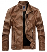 Chouyatou Men’s Vintage Stand Collar Pu Leather Jacket (X-Large, RZQM888-Brown)