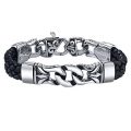 Coolman Black Stainless Steel Braided Leather Bracelet Cross Bracelets 8.8 Inch for...