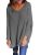 Dearlove Women’s Long Sleeve V-Neck Slit Casual Loose Top Oversized Knitted Sweater Jumper Pullovers Grey S 4 6