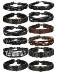 FIBO STEEL 12 Pcs Braided Leather Bracelets for Men Women Cuff Bracelet,Adjustable