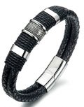 FIBO STEEL Stainless Steel Braided Leather Bracelet for Men Cuff Bracelet Magnetic...